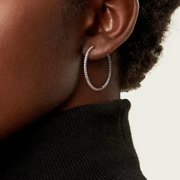 Tiffany & Co.18k Large Diamond Metro Hoop Earrings in Rose Gold - Picture 9 of 9